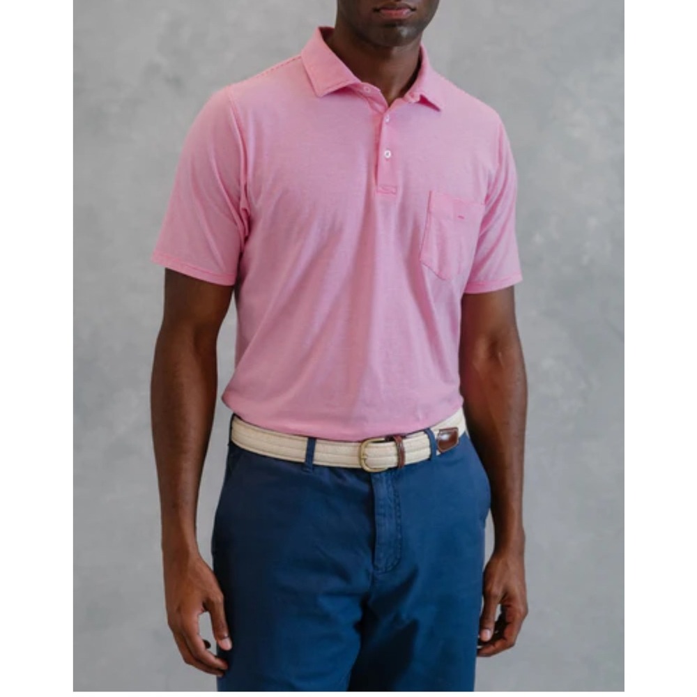 B. Draddy Vin Polo in Pink Stripe Peruvian Pima Cotton Size Large